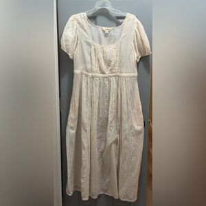 April Cornell Cream Cotton Puff Sleeve Midi Regency Poem Dress Dress Size Small